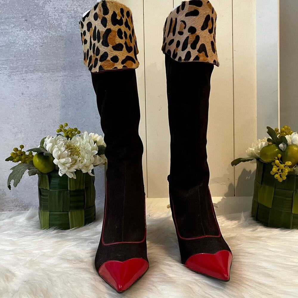 NEW NYLA Suede Leopard Hair Calf Ryba Classic High Heel Knee Boots Chocolate… - Picture 5 of 16